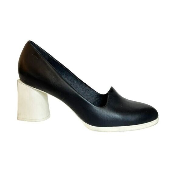 Camper Shoes - Camper Black Leather Block Heel Slip On Pumps